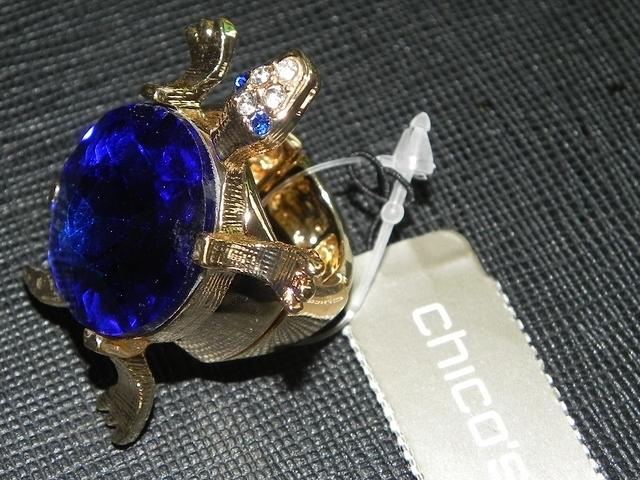 Blue adjustable turtle ring